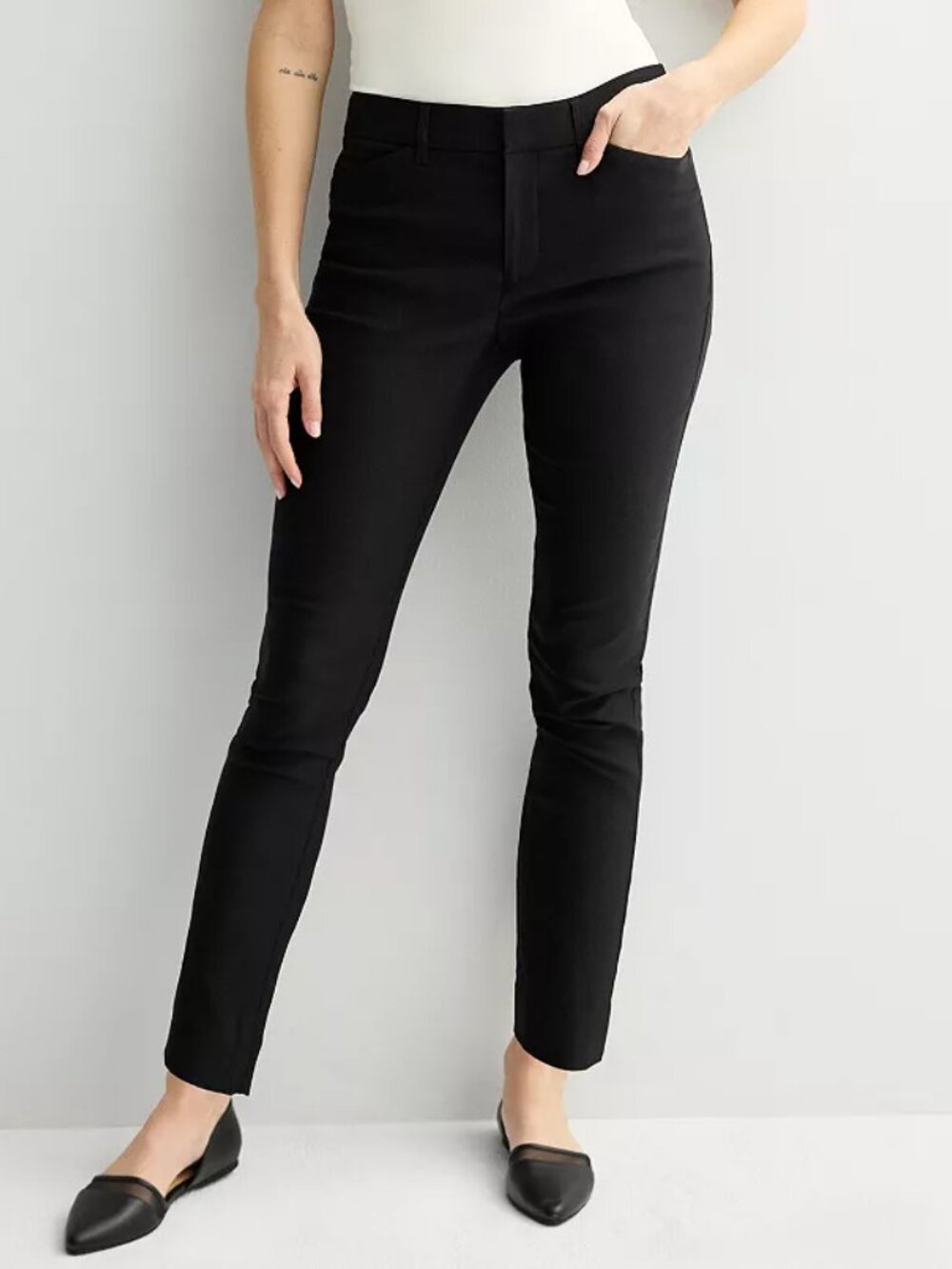 NINE WEST Stretch Slacks Jet Black High Rise Slim Ankle NEW Womens 12